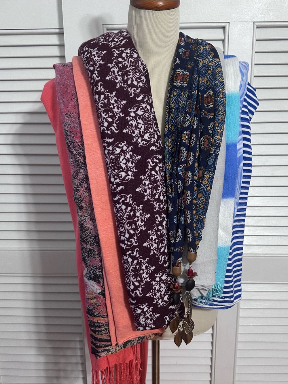 Lot of (9) Scarves Mixed Scarf Bundle Navy, Burgundy, Coral, Orange, Blue White